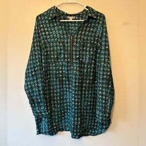 Catherine’s Teal and Black 1/2 Zip Collared Patterned Women’s Shirt, Size 0X